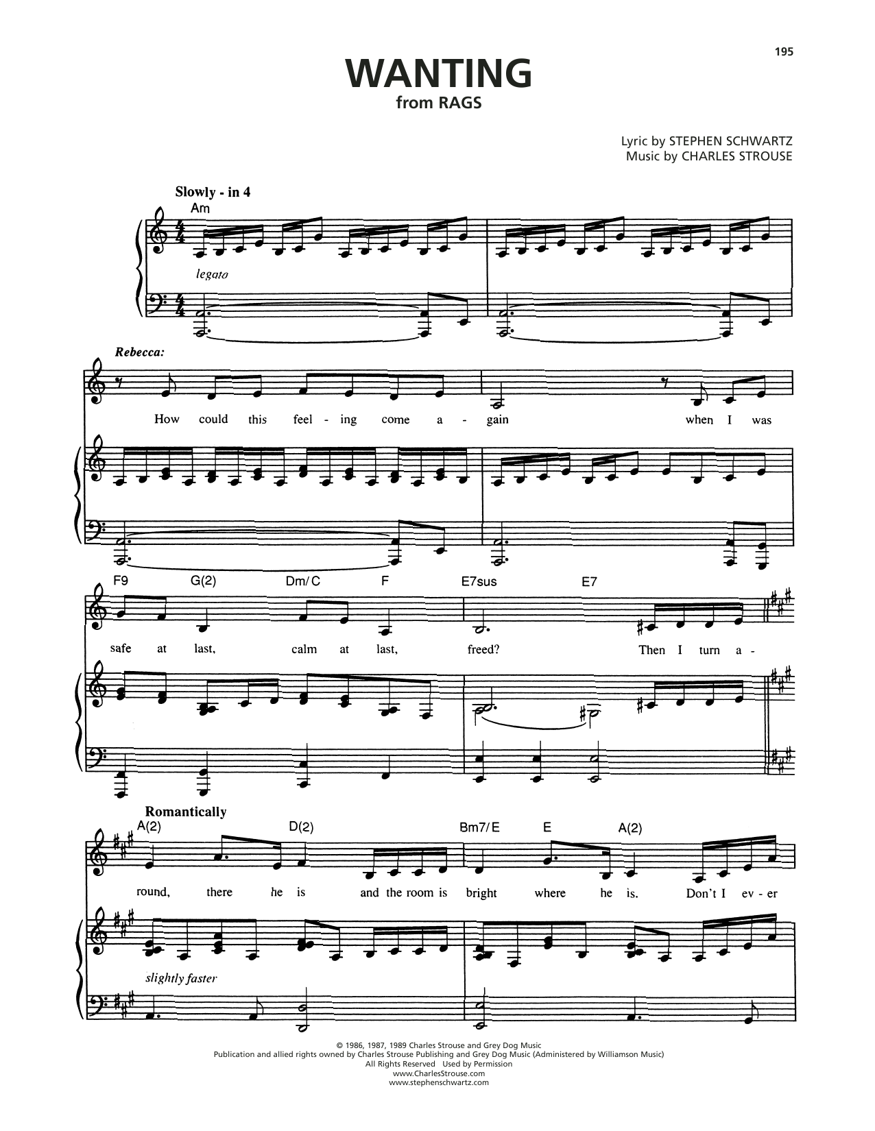 Stephen Schwartz Wanting (from Rags) Sheet Music Notes & Chords for Piano & Vocal - Download or Print PDF