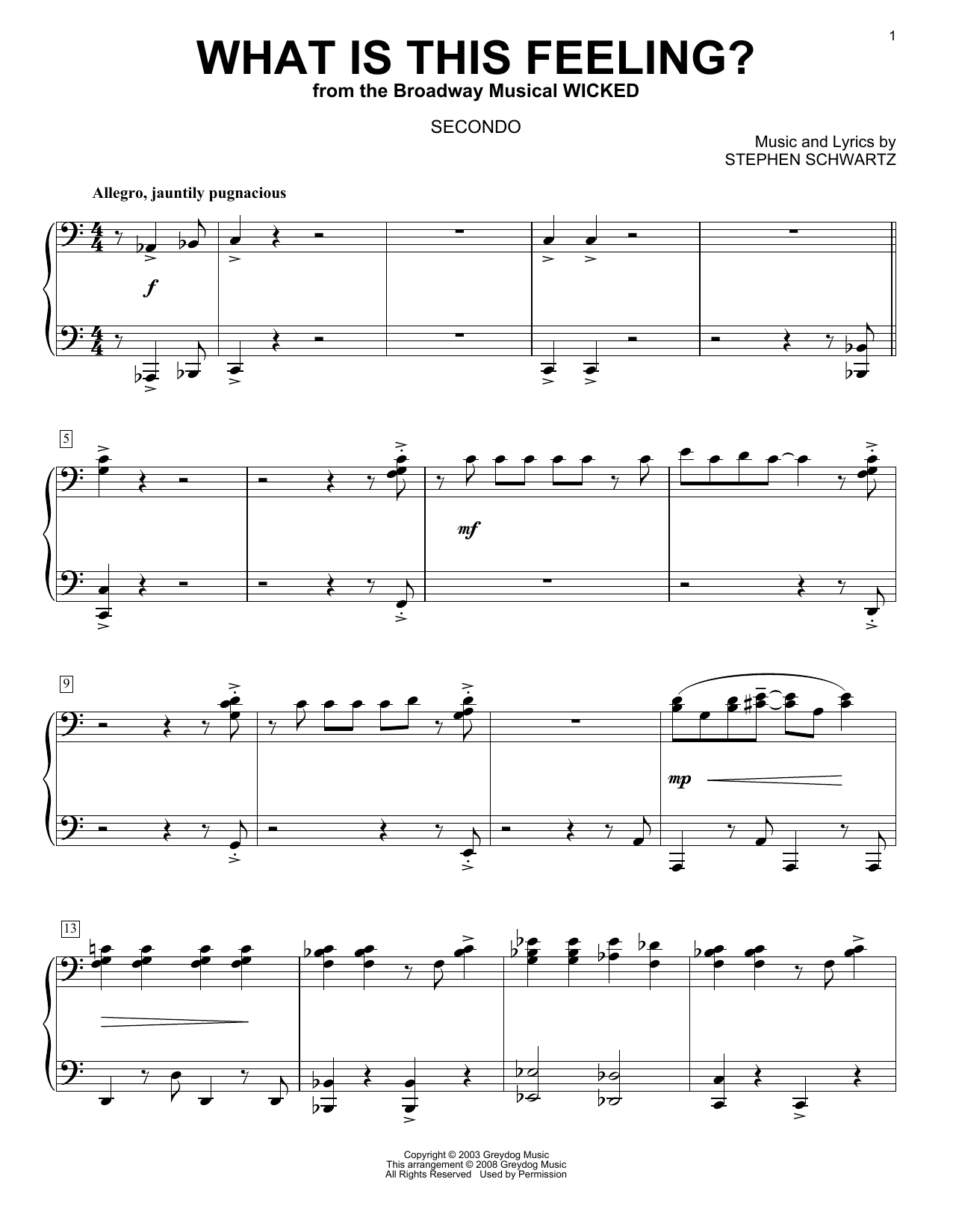Stephen Schwartz What Is This Feeling? (from Wicked) (arr. Carol Klose) Sheet Music Notes & Chords for Piano Duet - Download or Print PDF