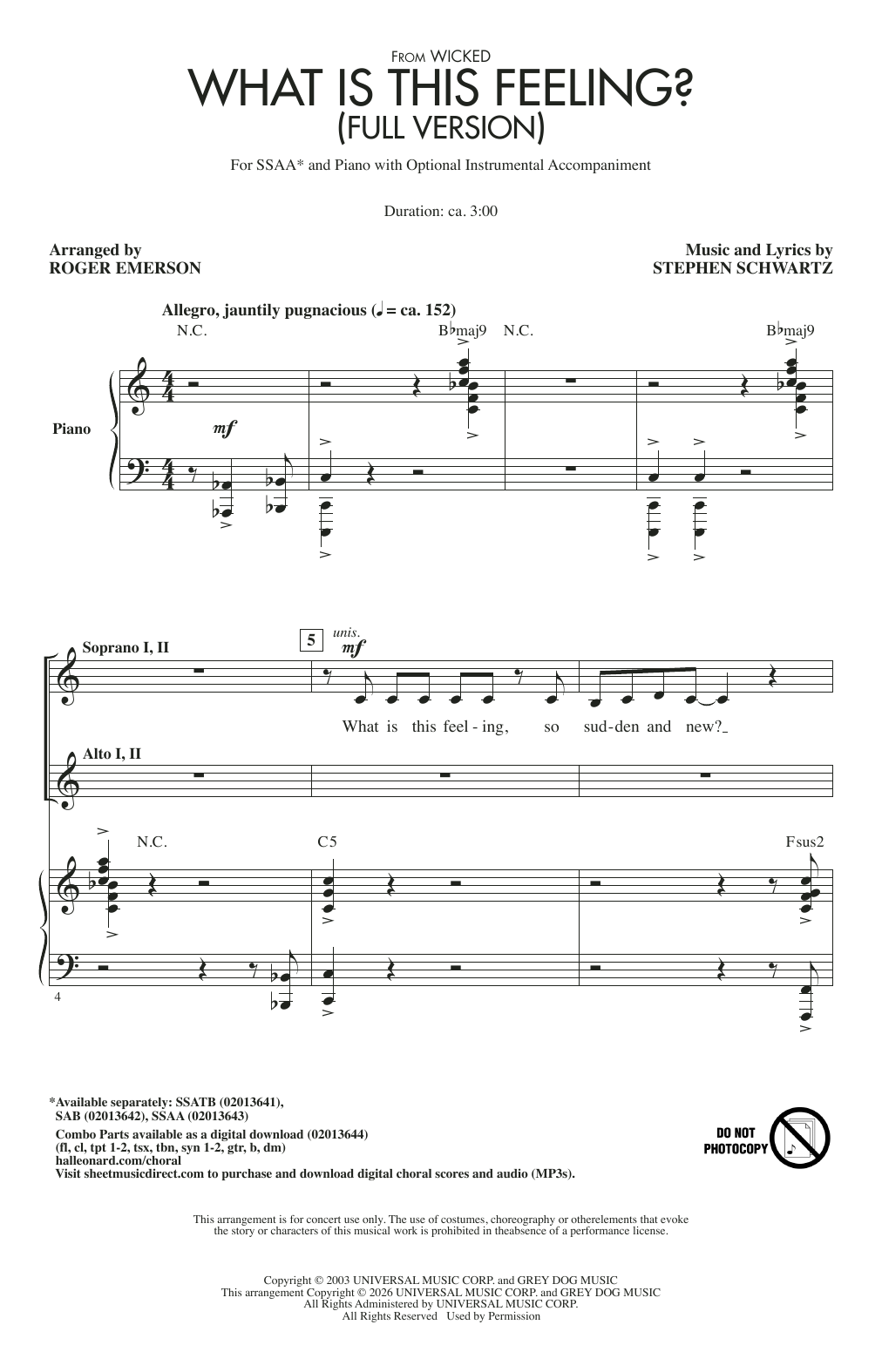 Stephen Schwartz What Is This Feeling? (from Wicked) (Full version) (arr. Roger Emerson) Sheet Music Notes & Chords for SSATB Choir - Download or Print PDF