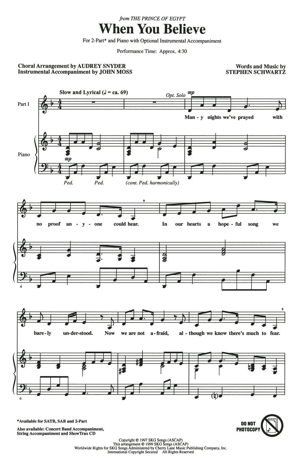 Stephen Schwartz When You Believe (from The Prince Of Egypt) (arr. Audrey Snyder) Sheet Music Notes & Chords for 2-Part Choir - Download or Print PDF