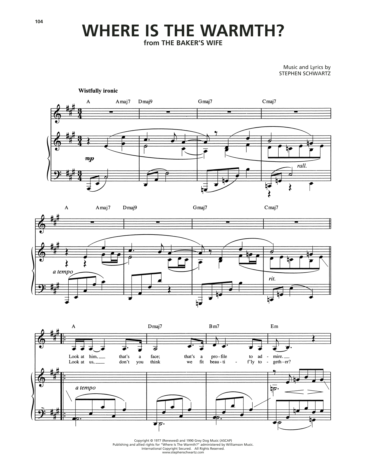 Stephen Schwartz Where Is The Warmth? (from The Baker's Wife) Sheet Music Notes & Chords for Piano & Vocal - Download or Print PDF