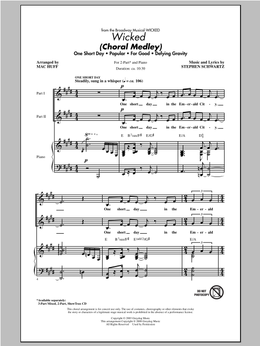 Stephen Schwartz Wicked (Choral Medley) (arr. Mac Huff) Sheet Music Notes & Chords for 3-Part Mixed - Download or Print PDF