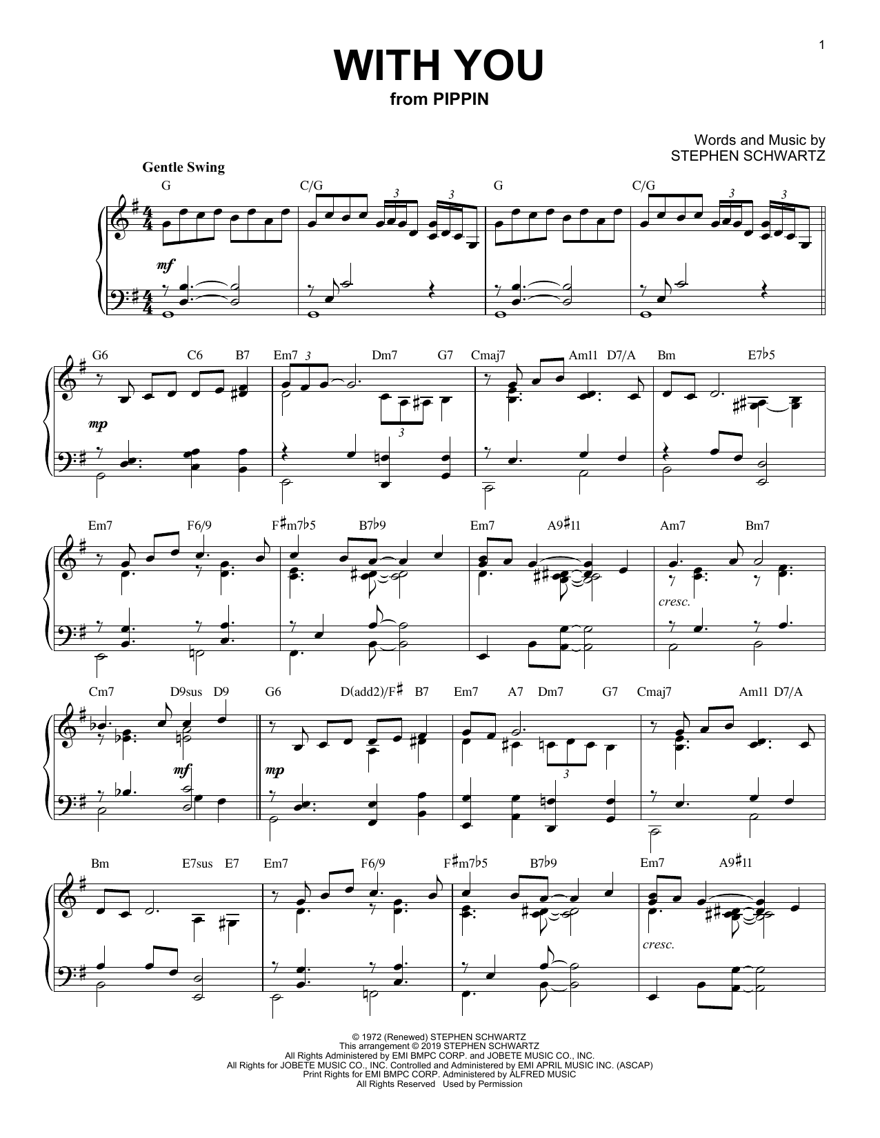 Stephen Schwartz With You [Jazz version] (from Pippin) Sheet Music Notes & Chords for Piano Solo - Download or Print PDF