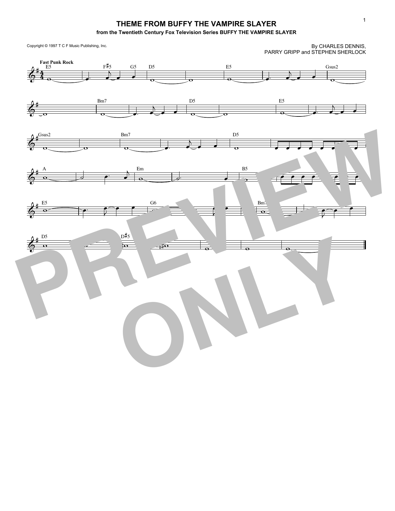 Nerf Herder Theme from Buffy The Vampire Slayer Sheet Music Notes & Chords for Melody Line, Lyrics & Chords - Download or Print PDF