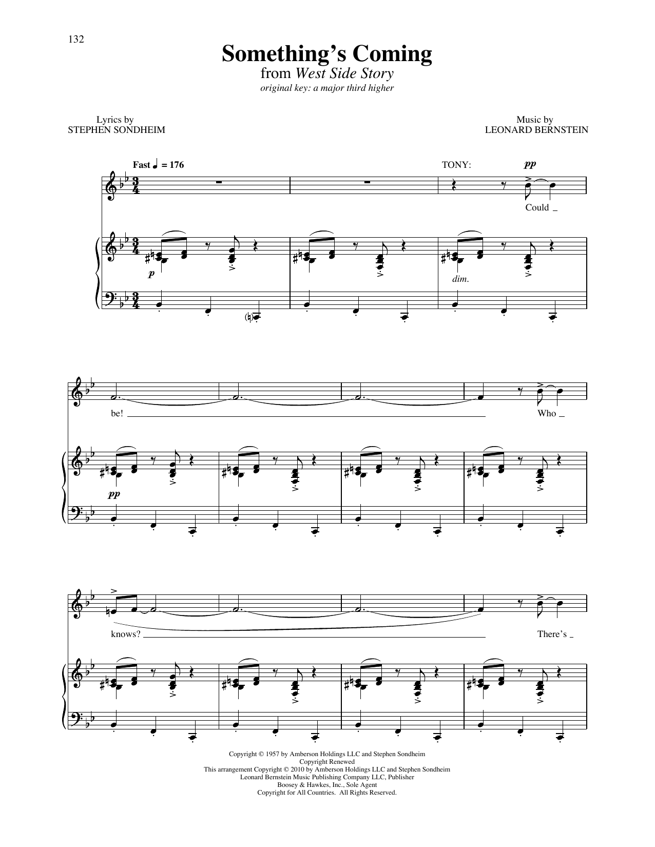 Stephen Sondheim & Leonard Bernstein Something's Coming (from West Side Story) Sheet Music Notes & Chords for Piano & Vocal - Download or Print PDF