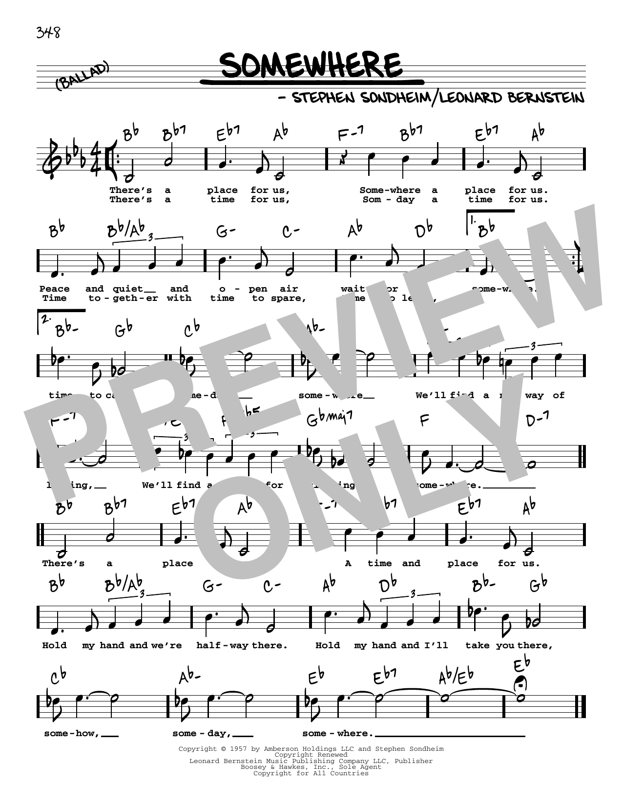 Stephen Sondheim & Leonard Bernstein Somewhere (High Voice) (from West Side Story) Sheet Music Notes & Chords for Real Book – Melody, Lyrics & Chords - Download or Print PDF