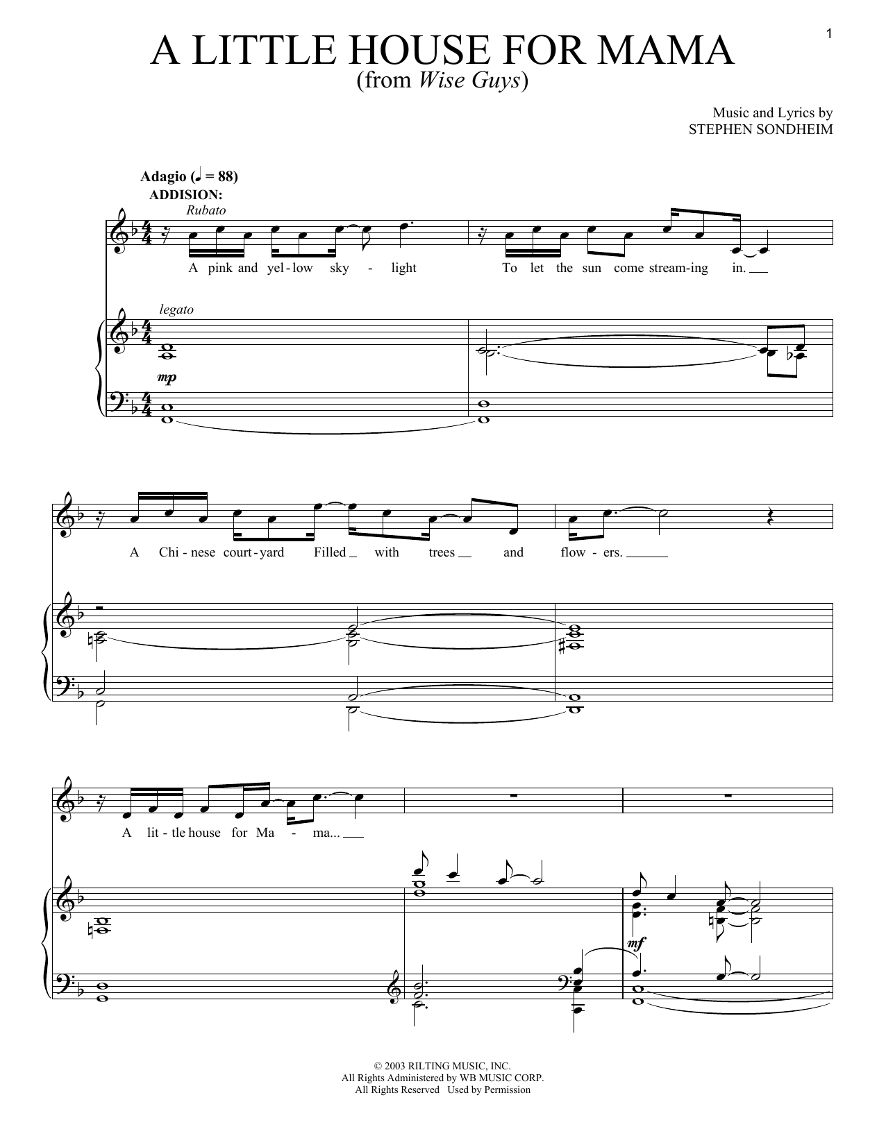 Stephen Sondheim A Little House For Mama Sheet Music Notes & Chords for Piano & Vocal - Download or Print PDF