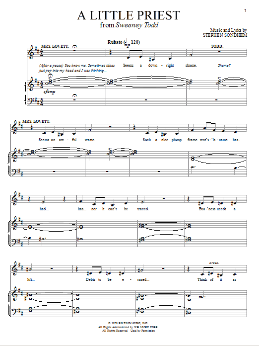 Stephen Sondheim A Little Priest Sheet Music Notes & Chords for Piano, Vocal & Guitar (Right-Hand Melody) - Download or Print PDF