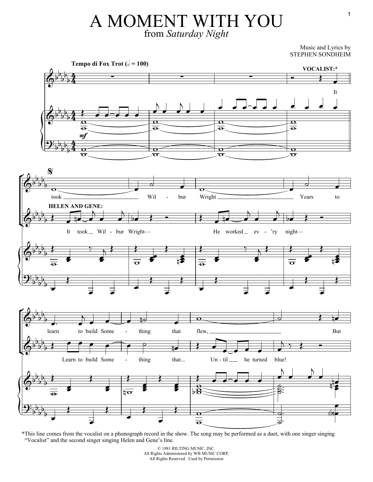 Stephen Sondheim A Moment With You Sheet Music Notes & Chords for Vocal Duet - Download or Print PDF