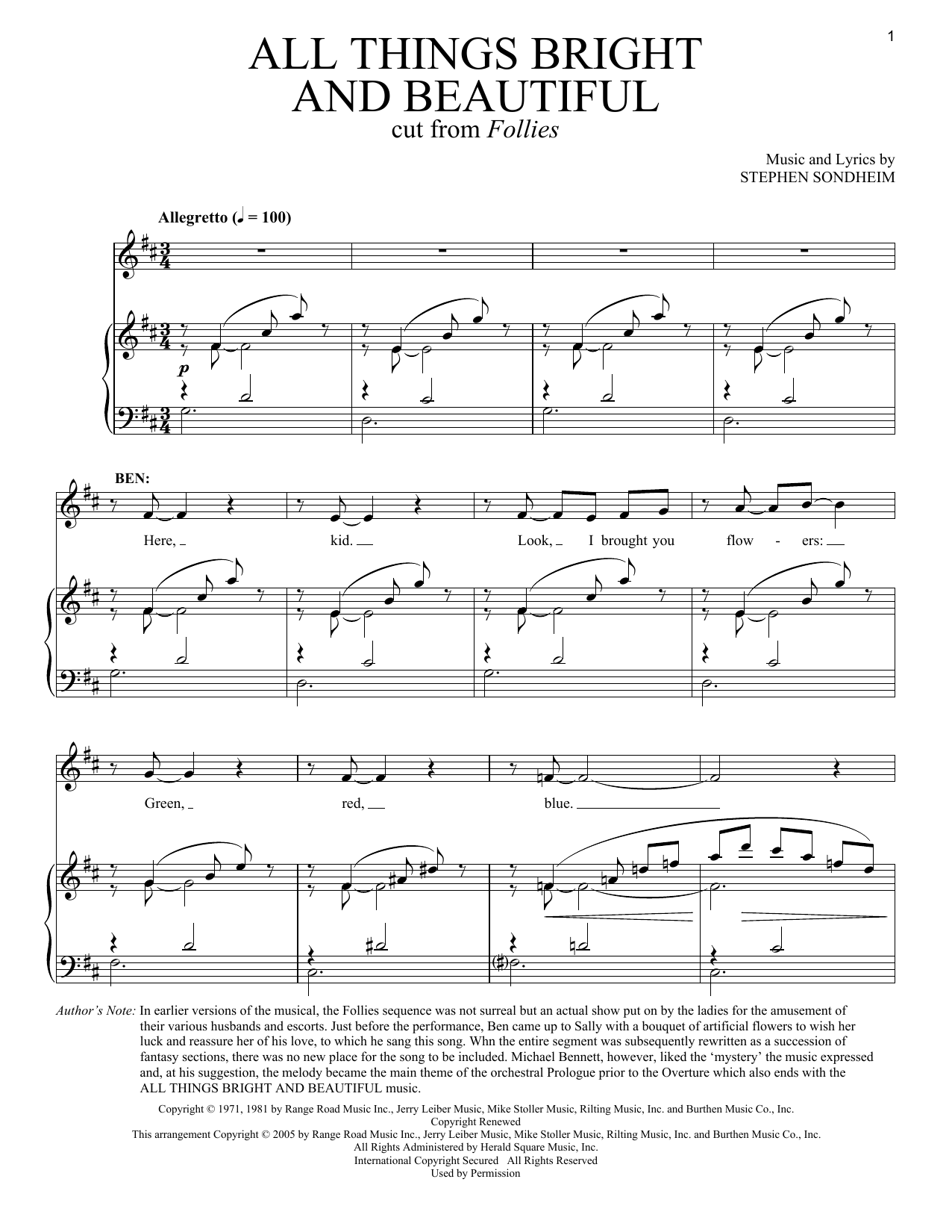 Stephen Sondheim All Things Bright And Beautiful Sheet Music Notes & Chords for Vocal Duet - Download or Print PDF