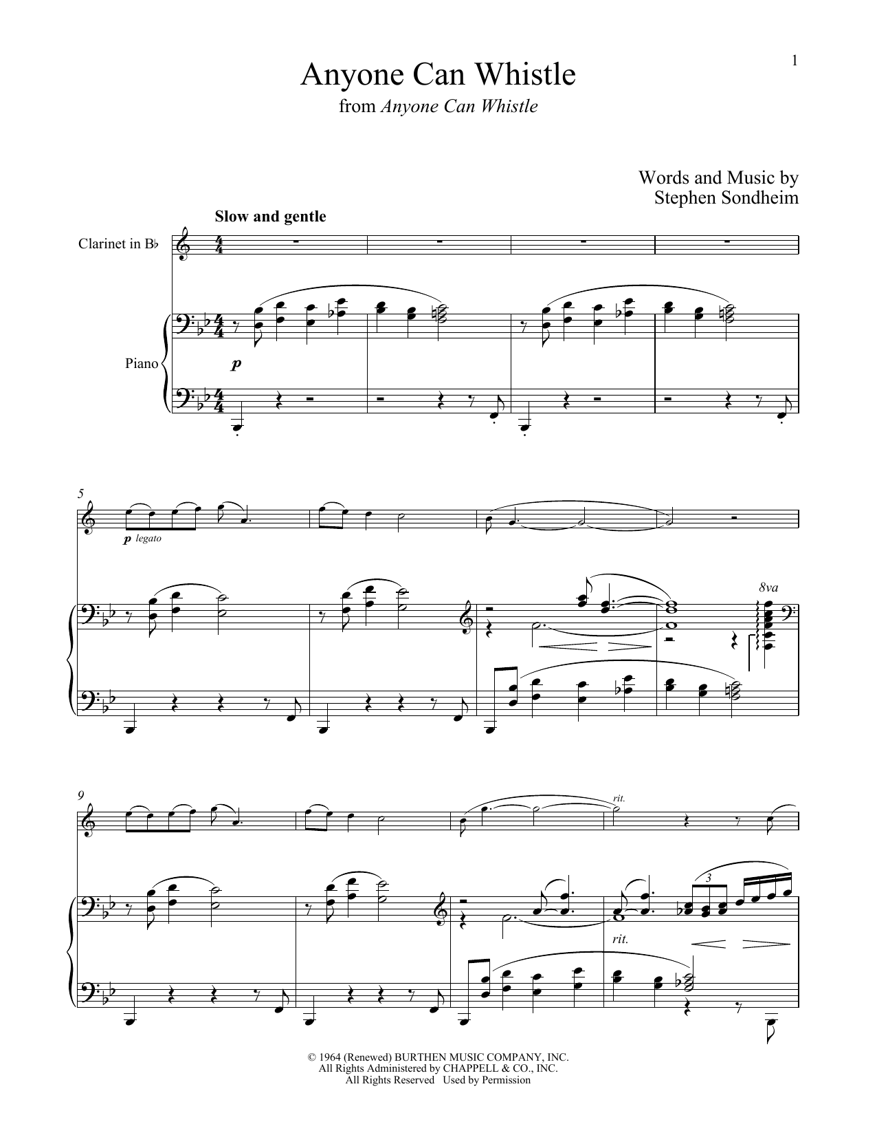Stephen Sondheim Anyone Can Whistle (from Anyone Can Whistle) Sheet Music Notes & Chords for Clarinet and Piano - Download or Print PDF