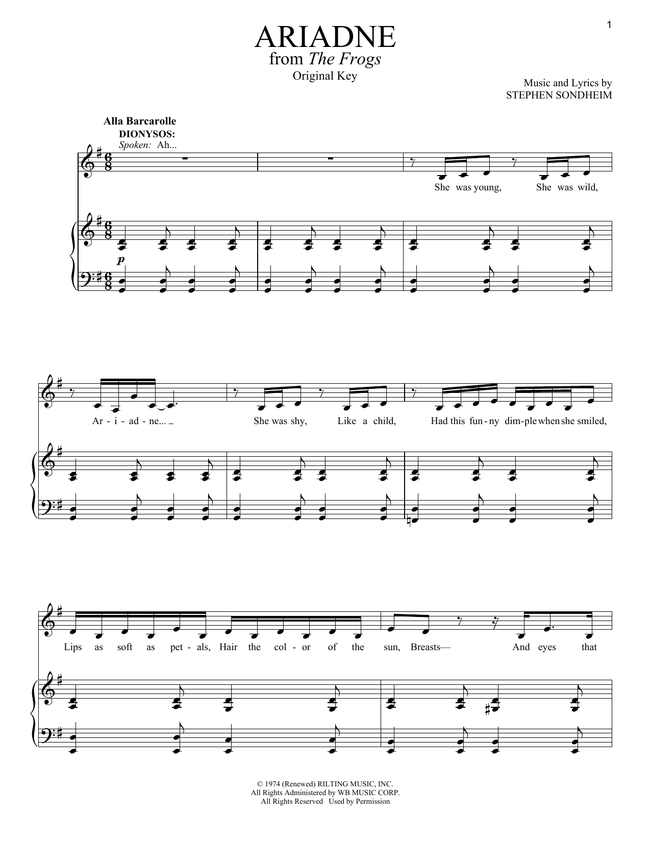 Stephen Sondheim Ariadne Sheet Music Notes & Chords for Piano & Vocal - Download or Print PDF
