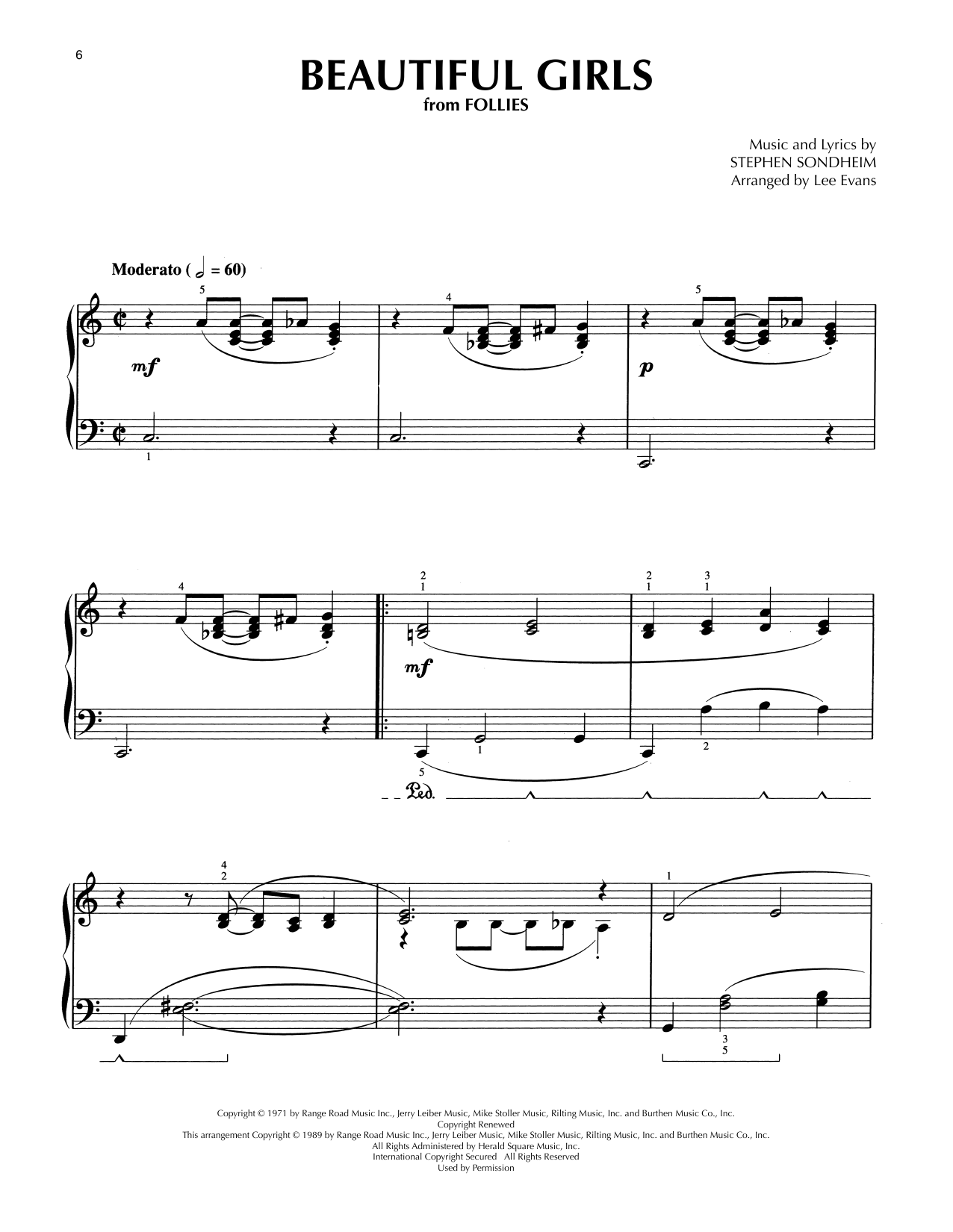 Stephen Sondheim Beautiful Girls (from Follies) (arr. Lee Evans) Sheet Music Notes & Chords for Piano Solo - Download or Print PDF