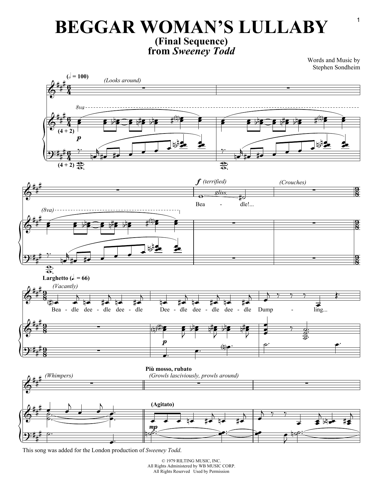 Stephen Sondheim Beggar Woman's Lullaby (Final Sequence) Sheet Music Notes & Chords for Piano & Vocal - Download or Print PDF