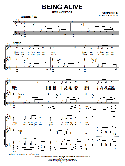 Stephen Sondheim Being Alive Sheet Music Notes & Chords for Piano, Vocal & Guitar (Right-Hand Melody) - Download or Print PDF