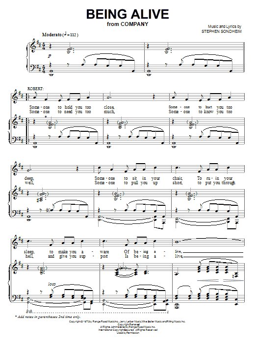 Stephen Sondheim Being Alive Sheet Music Notes & Chords for Melody Line, Lyrics & Chords - Download or Print PDF