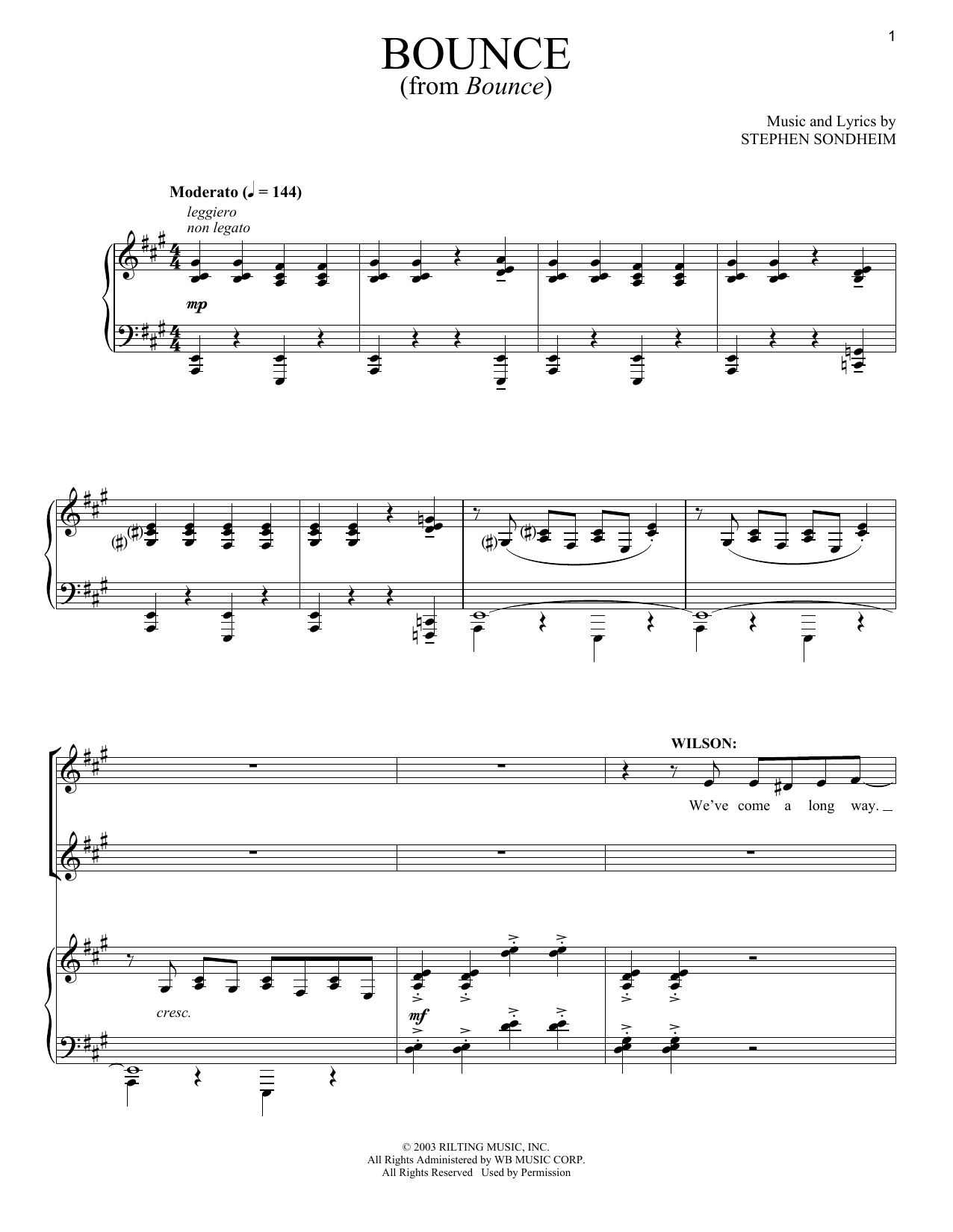 Stephen Sondheim Bounce Sheet Music Notes & Chords for Piano & Vocal - Download or Print PDF