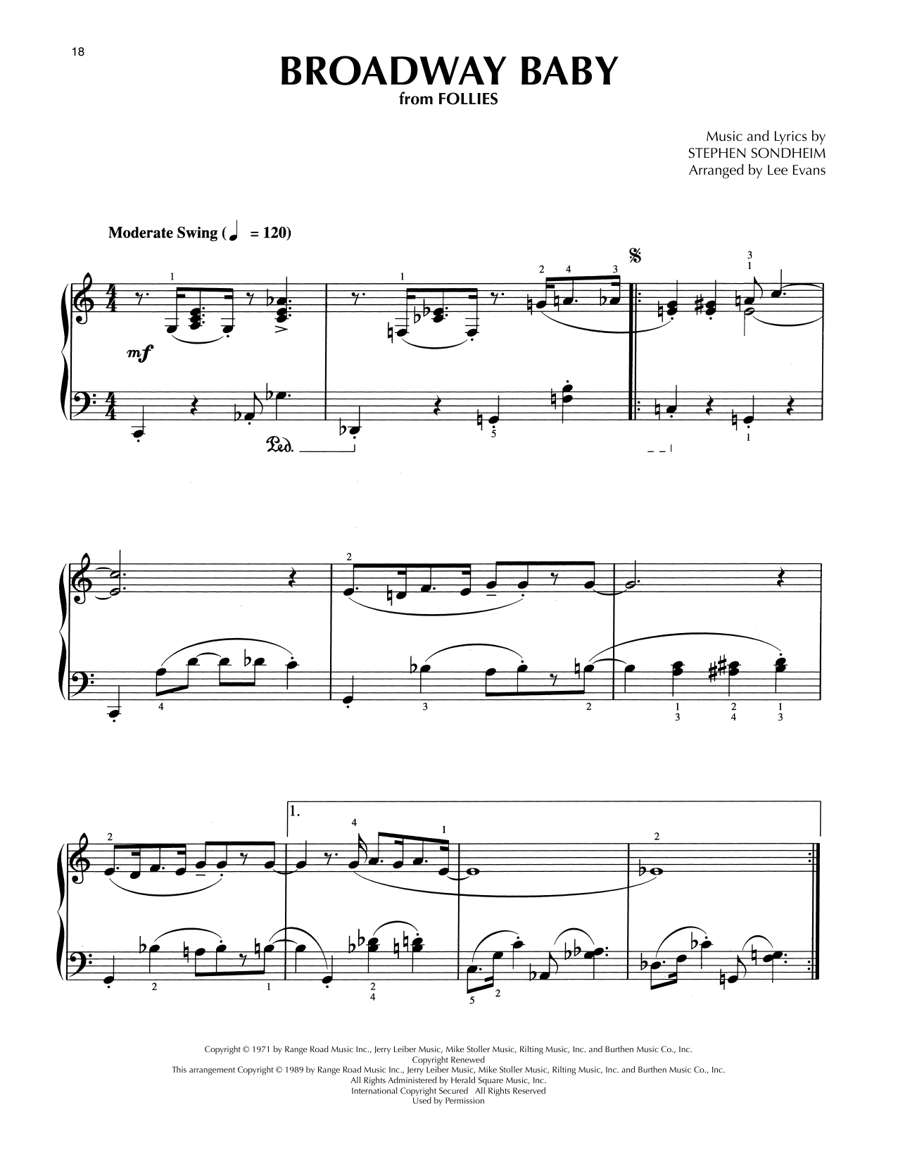 Stephen Sondheim Broadway Baby (from Follies) (arr. Lee Evans) Sheet Music Notes & Chords for Piano Solo - Download or Print PDF
