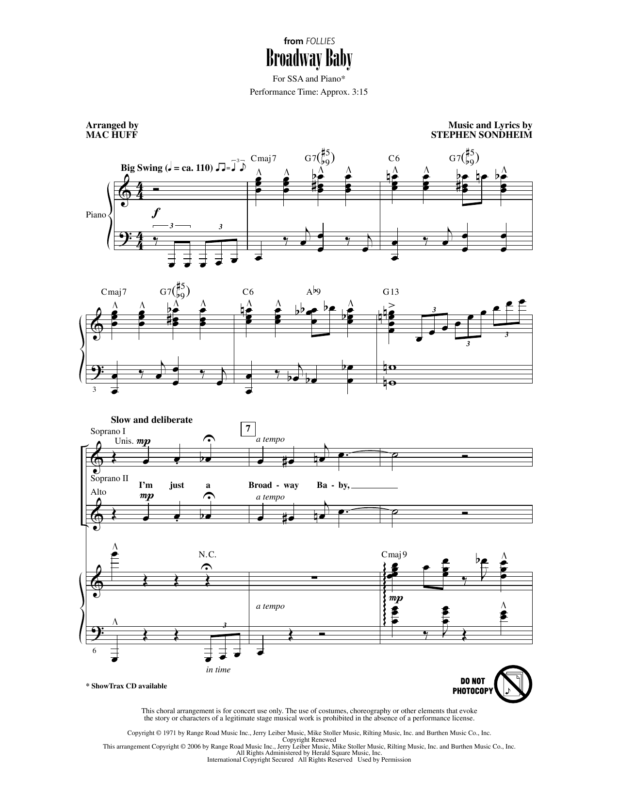 Stephen Sondheim Broadway Baby (from Follies) (arr. Mac Huff) Sheet Music Notes & Chords for SSA Choir - Download or Print PDF