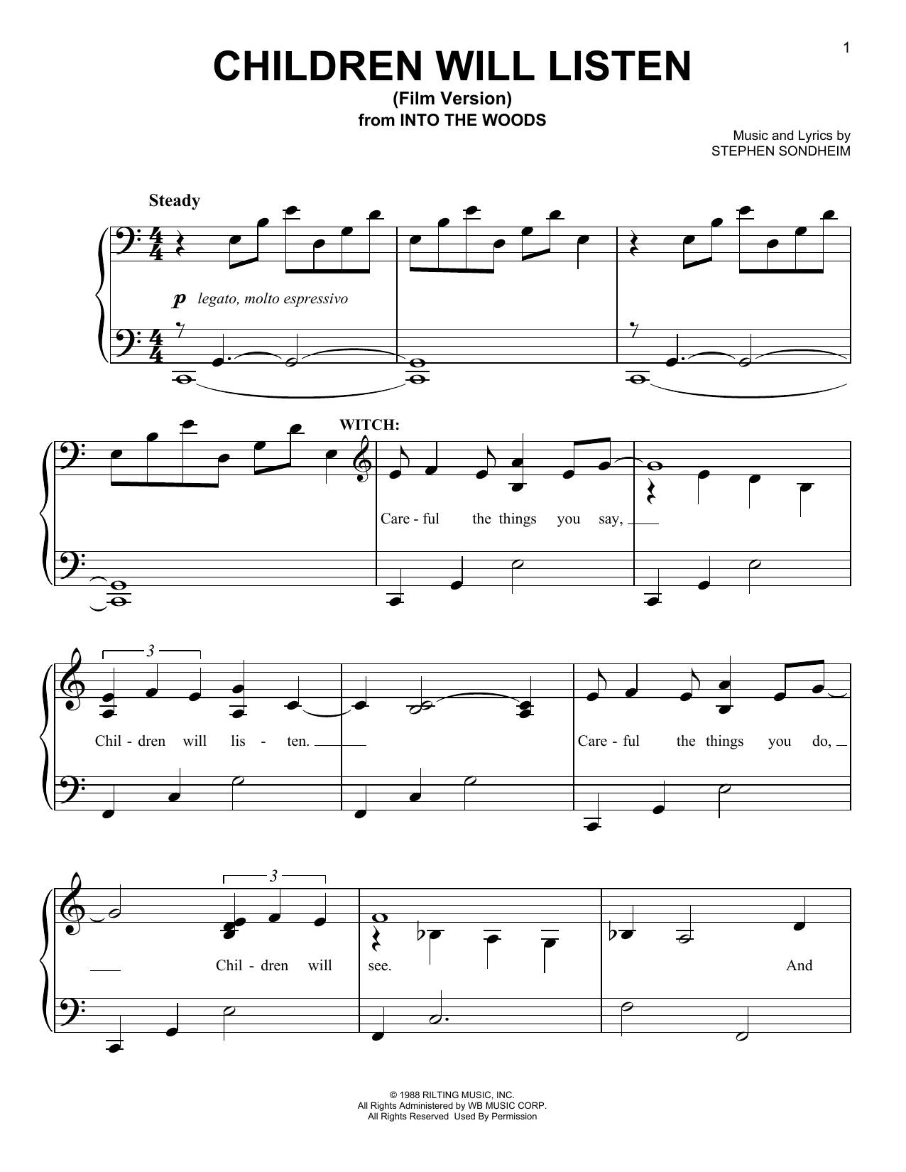 Stephen Sondheim Children Will Listen (Film Version) (from Into The Woods) Sheet Music Notes & Chords for Piano & Vocal - Download or Print PDF Stephen Sondheim Children Will Listen (Film Version) (from Into The Woods) Sheet Music Notes & Chords for Piano & Vocal - Download or Print PDF