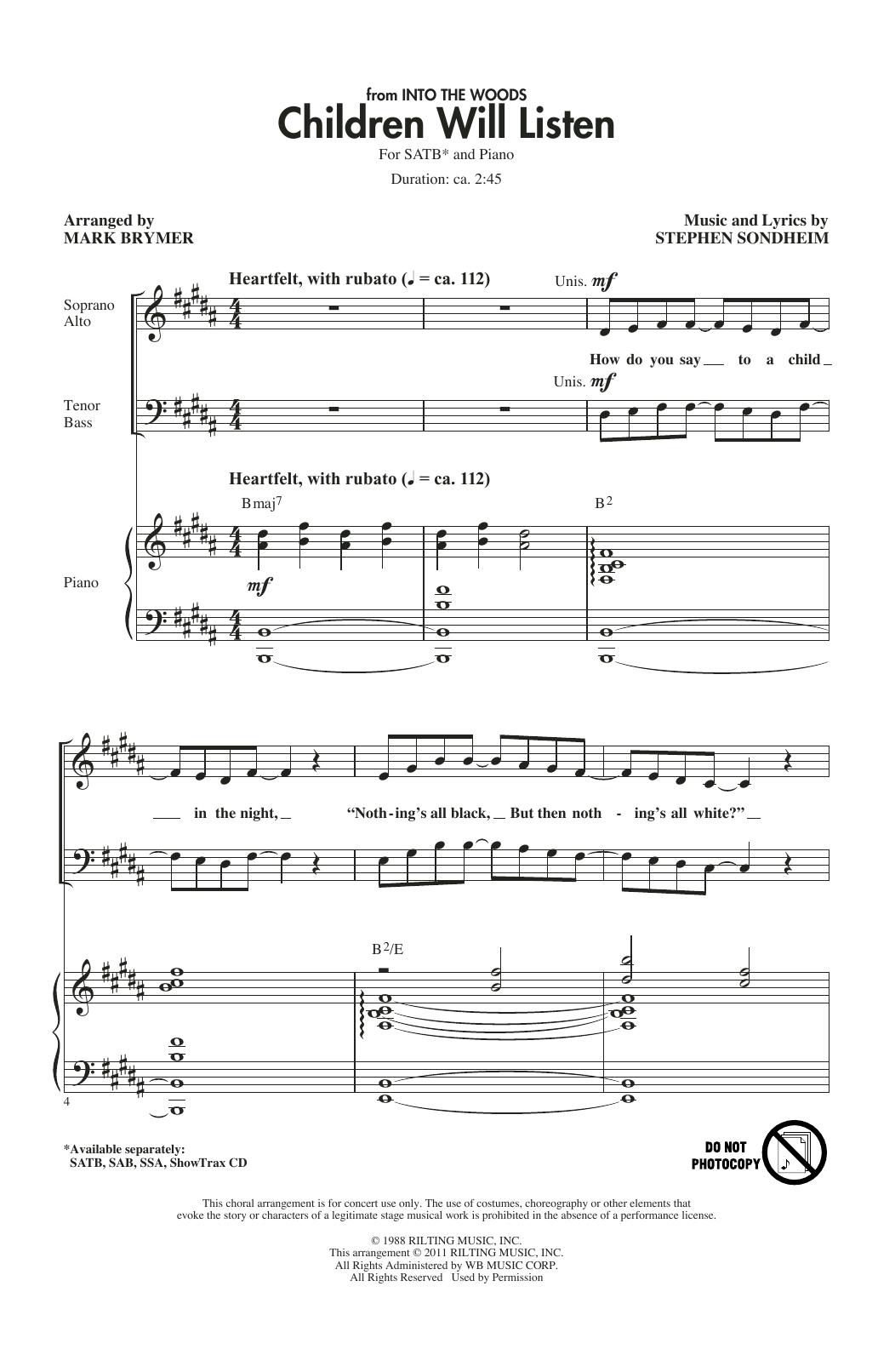 Stephen Sondheim Children Will Listen (from Into The Woods) (arr. Mark Brymer) Sheet Music Notes & Chords for SSA Choir - Download or Print PDF