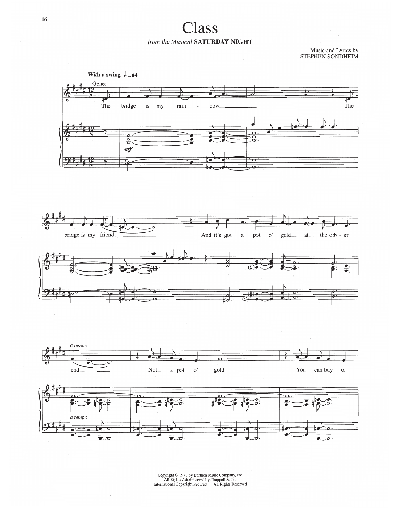 Stephen Sondheim Class (from Saturday Night) Sheet Music Notes & Chords for Piano & Vocal - Download or Print PDF
