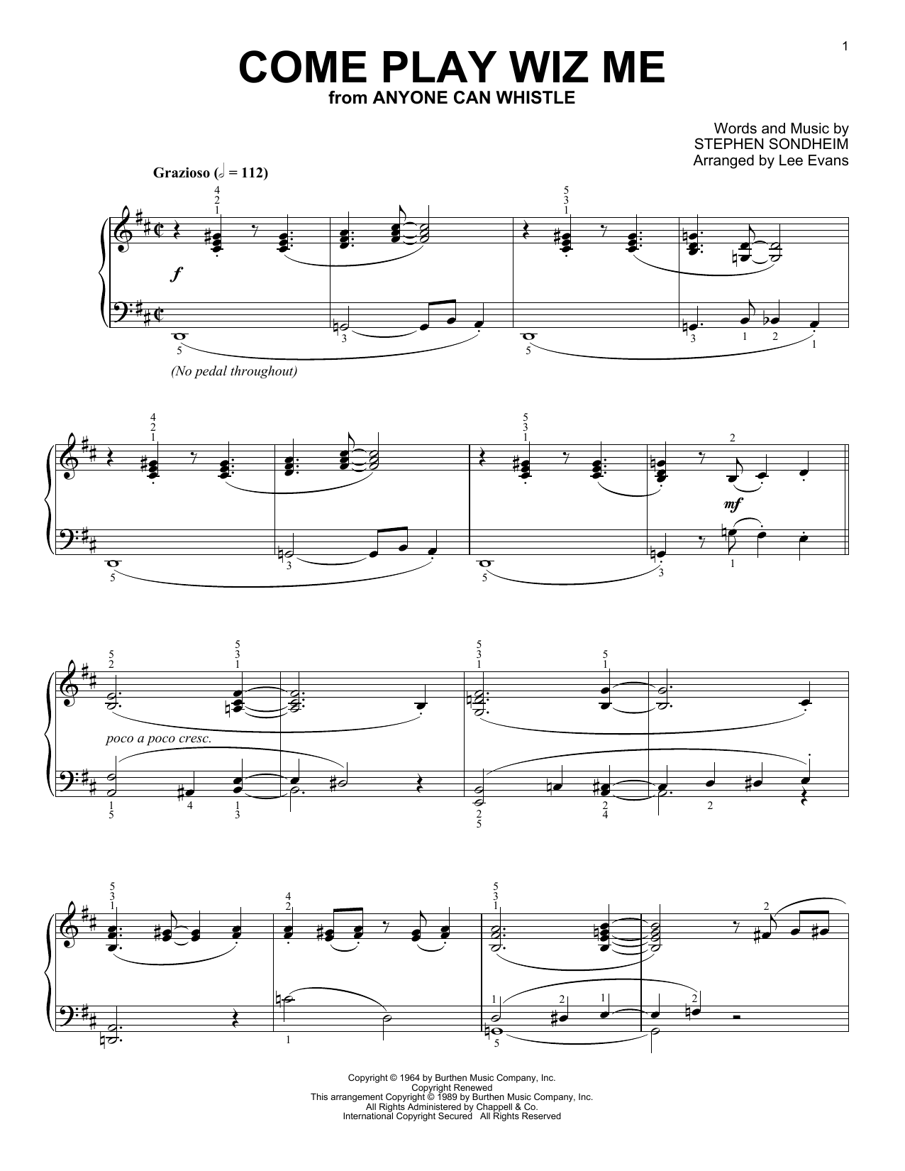 Stephen Sondheim Come Play Wiz Me (from Anyone Can Whistle) (arr. Lee Evans) Sheet Music Notes & Chords for Piano Solo - Download or Print PDF