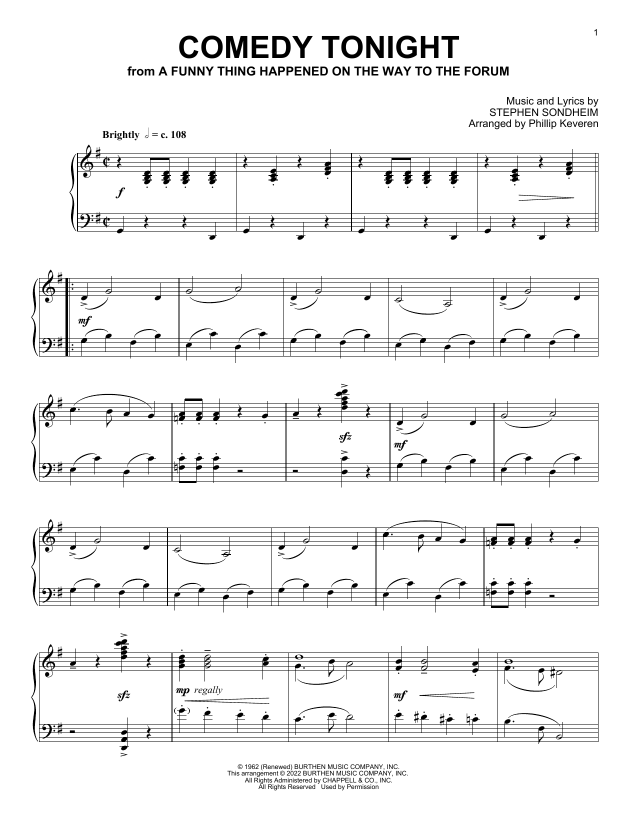 Stephen Sondheim Comedy Tonight (from A Funny Thing Happened...) (arr. Phillip Keveren) Sheet Music Notes & Chords for Piano Solo - Download or Print PDF