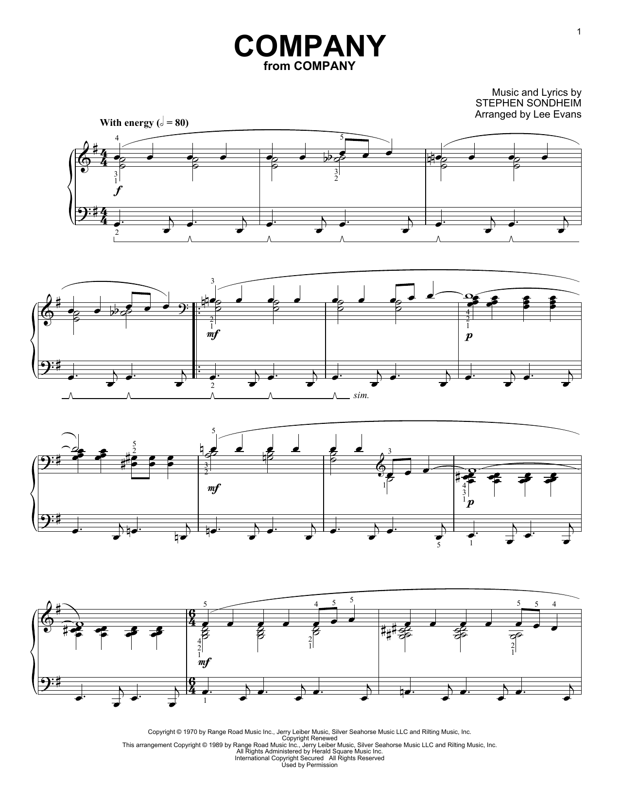 Stephen Sondheim Company (from Company) (arr. Lee Evans) Sheet Music Notes & Chords for Piano Solo - Download or Print PDF