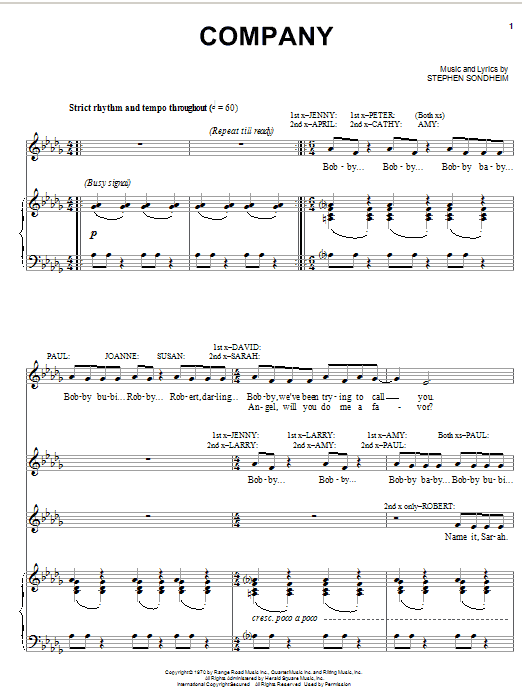 Stephen Sondheim Company Sheet Music Notes & Chords for Piano, Vocal & Guitar (Right-Hand Melody) - Download or Print PDF