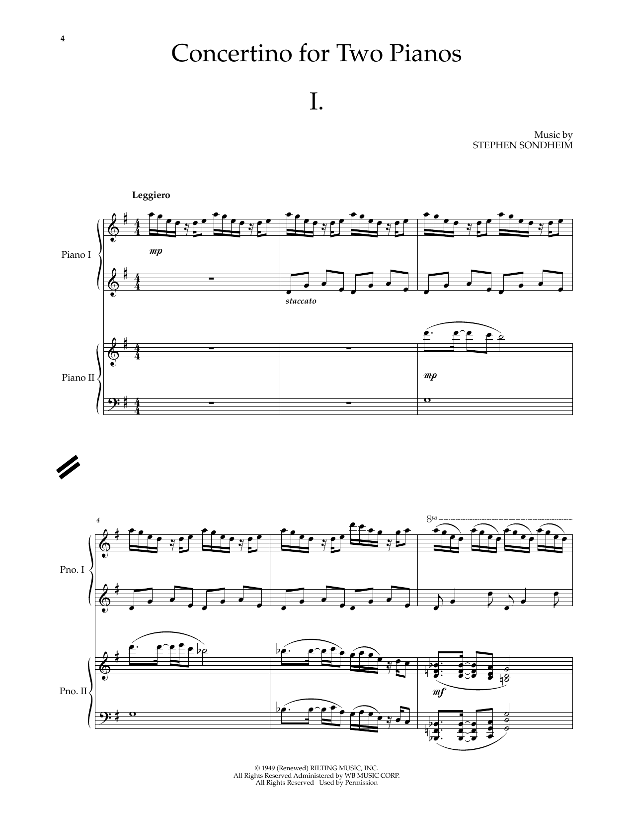 Stephen Sondheim Concertino For Two Pianos Sheet Music Notes & Chords for Piano Duet - Download or Print PDF