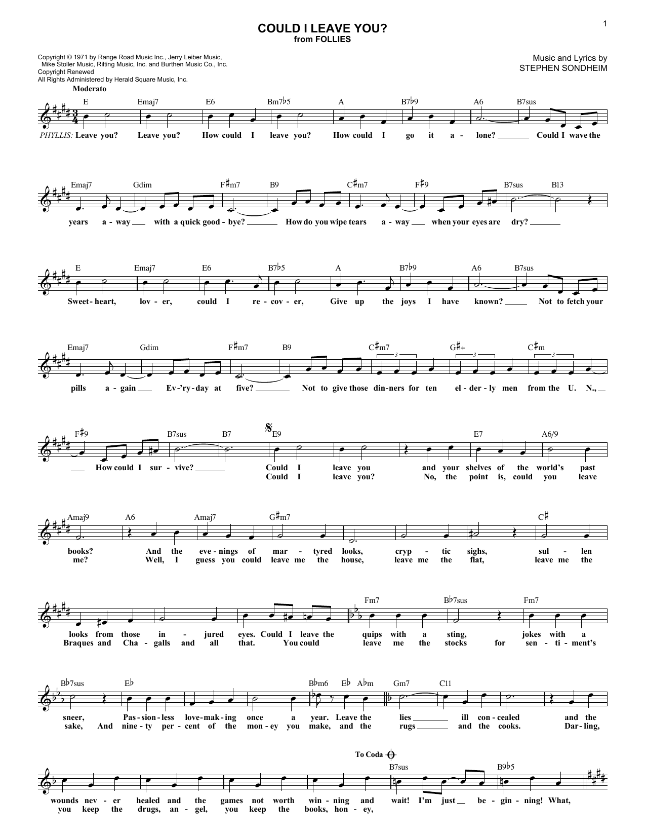 Stephen Sondheim Could I Leave You? Sheet Music Notes & Chords for Melody Line, Lyrics & Chords - Download or Print PDF
