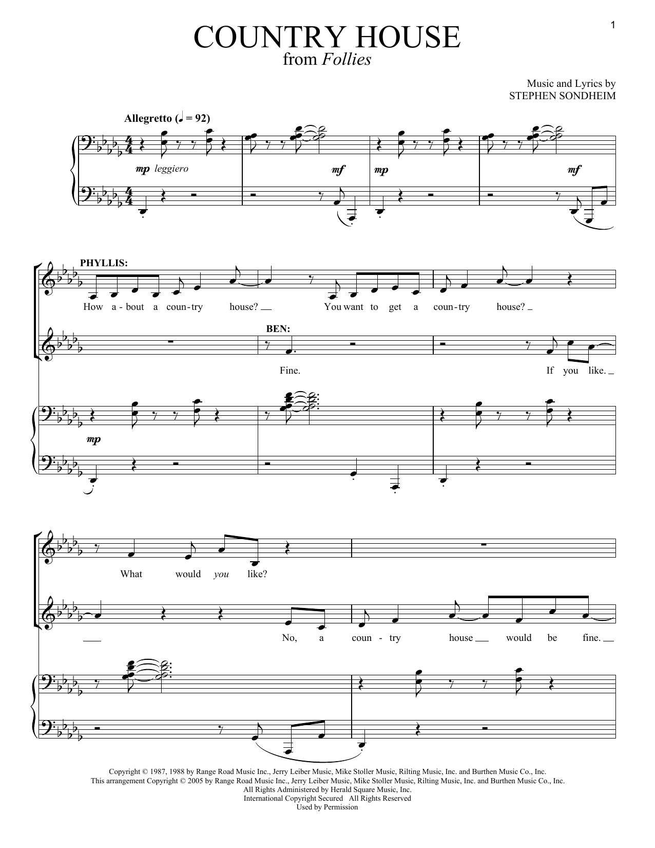 Stephen Sondheim Country House (1987) Sheet Music Notes & Chords for Vocal Duet - Download or Print PDF