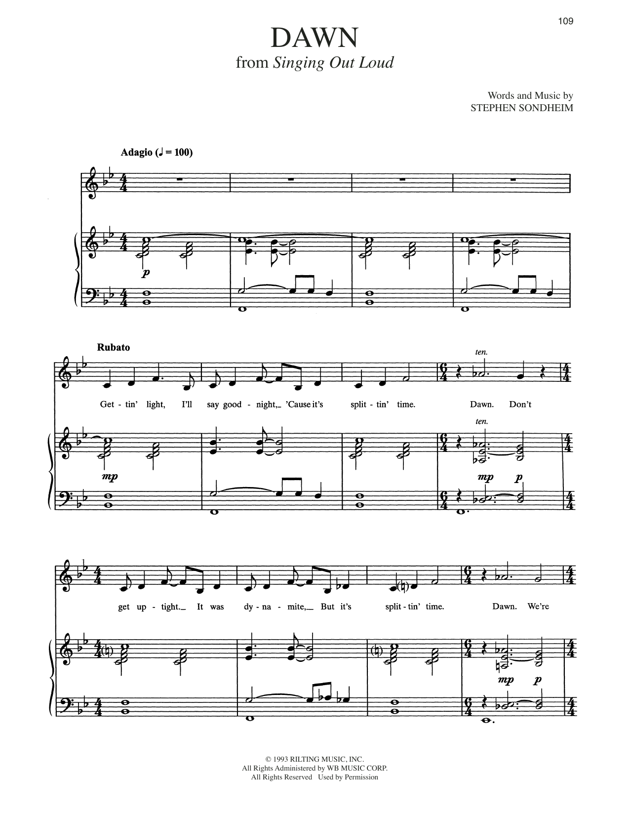 Stephen Sondheim Dawn Sheet Music Notes & Chords for Piano & Vocal - Download or Print PDF