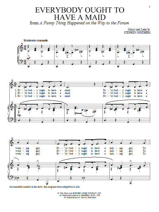 Stephen Sondheim Everybody Ought To Have A Maid Sheet Music Notes & Chords for Melody Line, Lyrics & Chords - Download or Print PDF