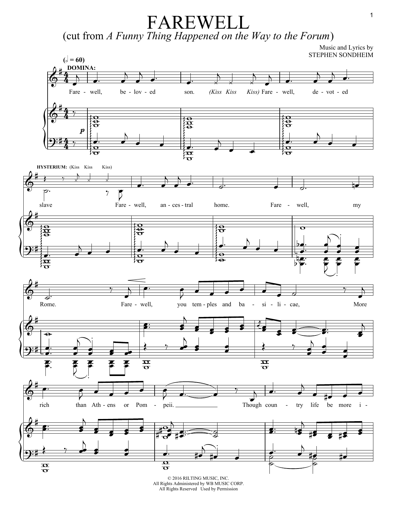 Stephen Sondheim Farewell Sheet Music Notes & Chords for Piano & Vocal - Download or Print PDF