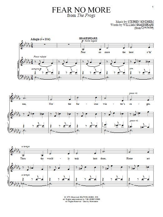 Stephen Sondheim Fear No More Sheet Music Notes & Chords for Piano & Vocal - Download or Print PDF