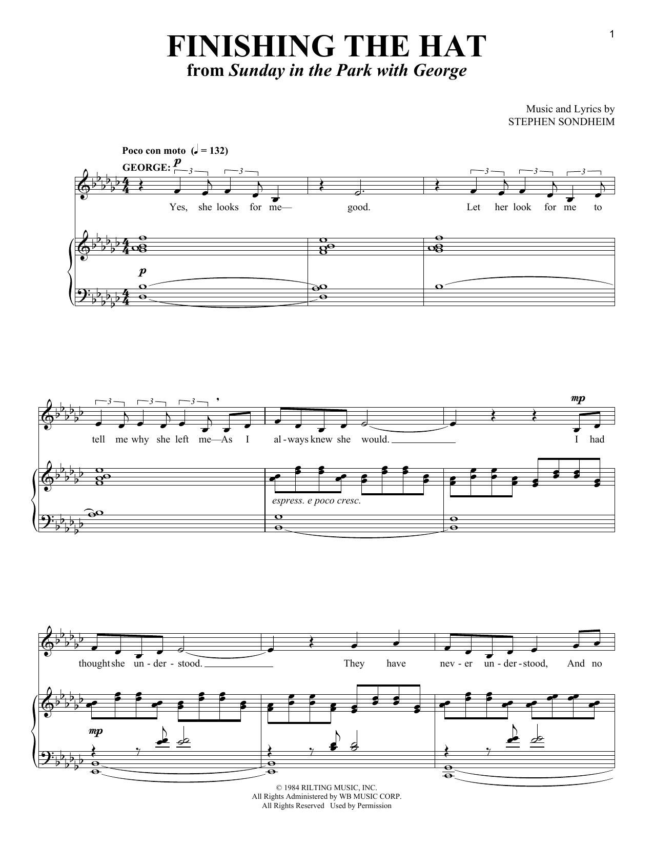 Stephen Sondheim Finishing The Hat Sheet Music Notes & Chords for Piano & Vocal - Download or Print PDF