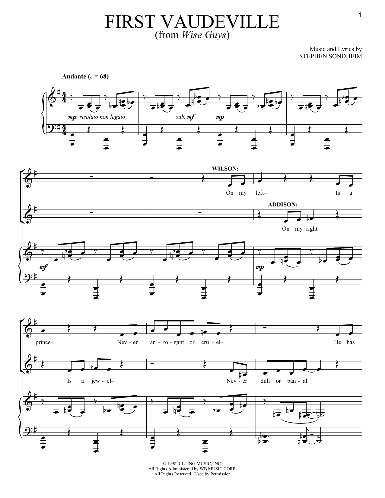 Stephen Sondheim First Vaudeville Sheet Music Notes & Chords for Piano & Vocal - Download or Print PDF