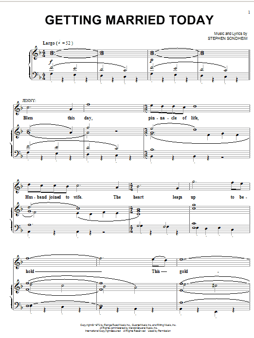 Stephen Sondheim Getting Married Today Sheet Music Notes & Chords for Piano, Vocal & Guitar (Right-Hand Melody) - Download or Print PDF