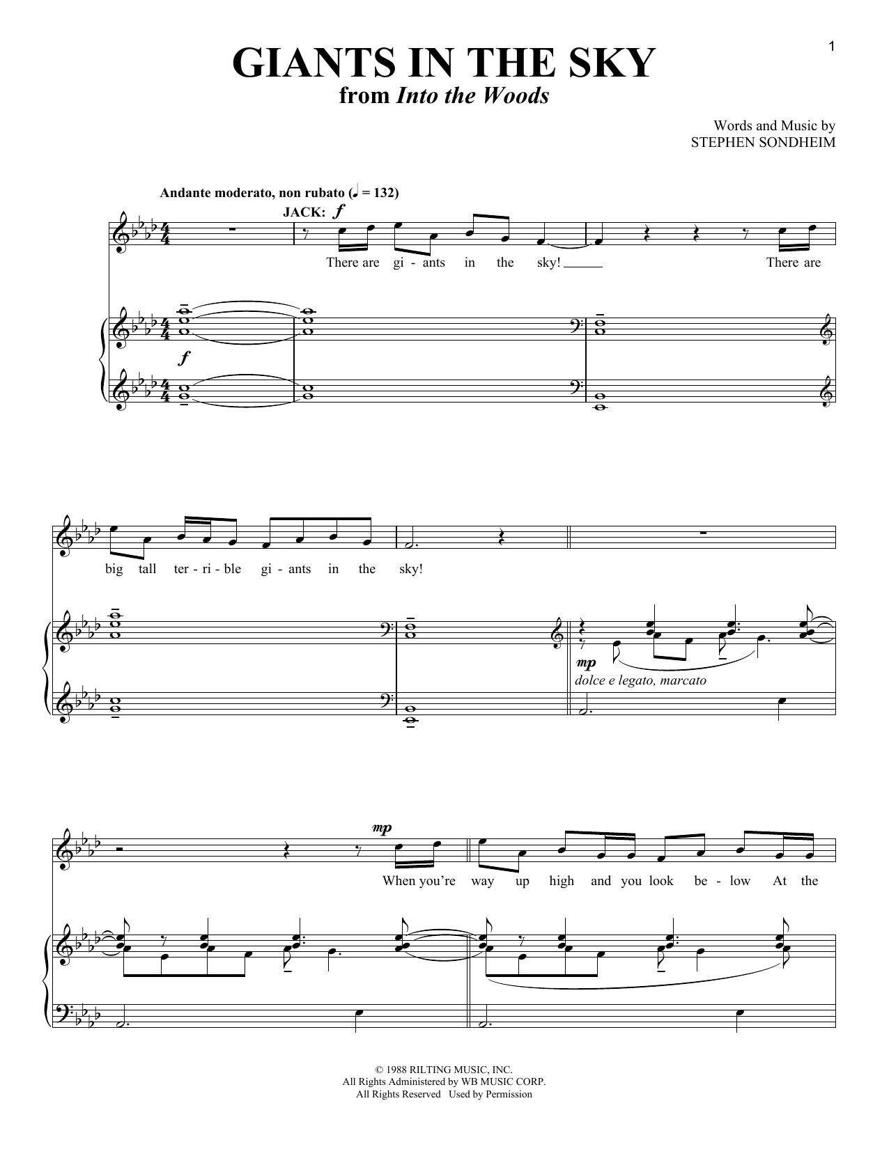 Stephen Sondheim Giants In The Sky (from Into The Woods) Sheet Music Notes & Chords for Piano & Vocal - Download or Print PDF