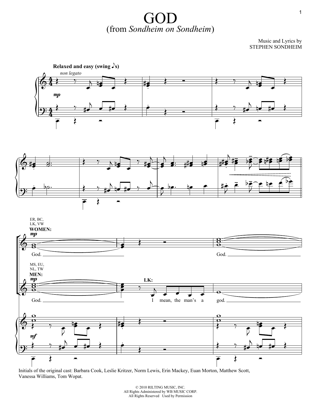 Stephen Sondheim God Sheet Music Notes & Chords for Piano & Vocal - Download or Print PDF