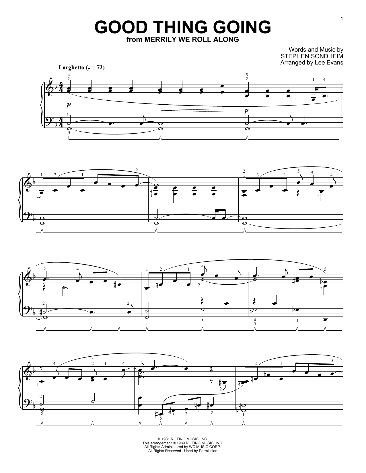Stephen Sondheim Good Thing Going (from Merrily We Roll Along) (arr. Lee Evans) Sheet Music Notes & Chords for Piano Solo - Download or Print PDF