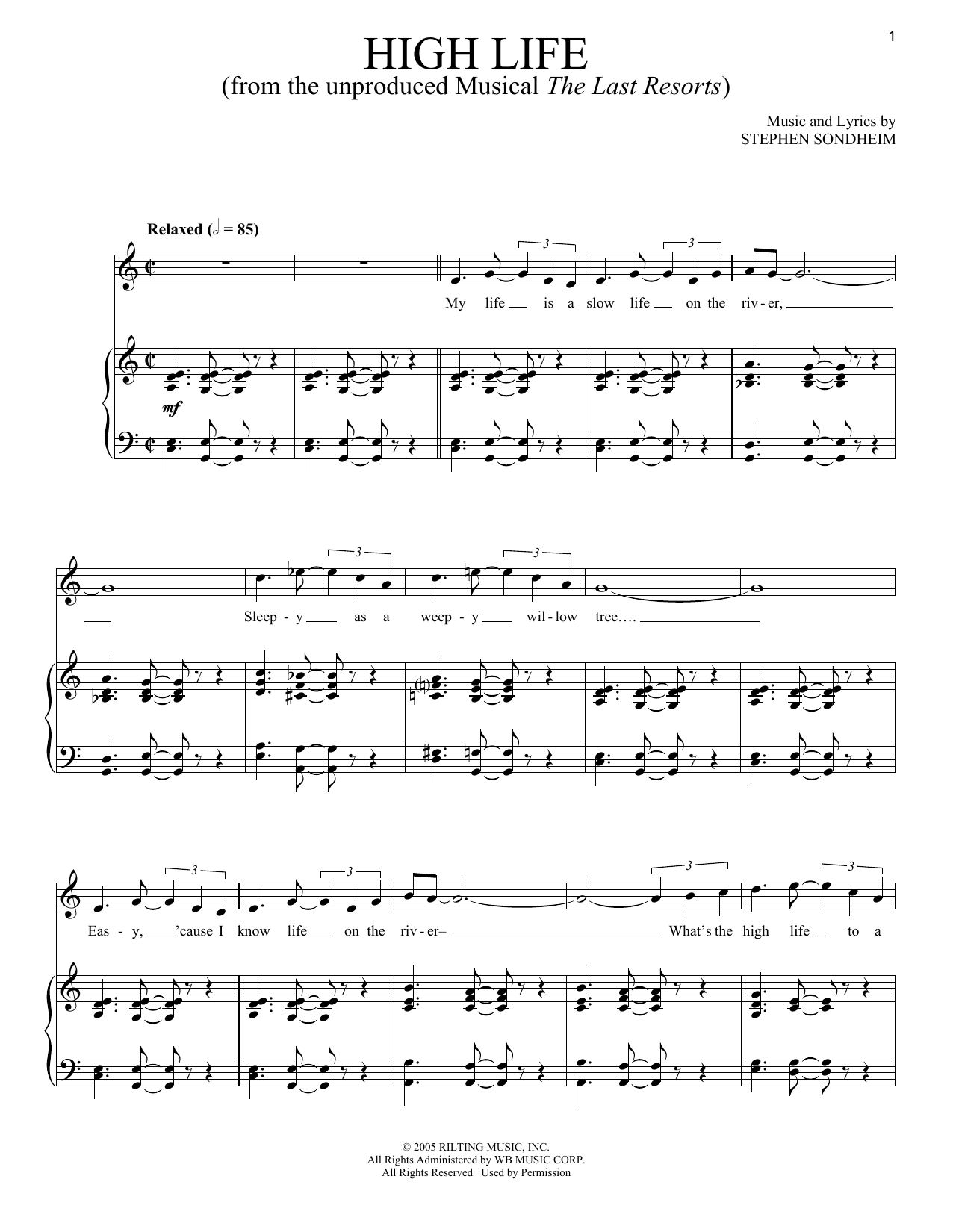 Stephen Sondheim High Life Sheet Music Notes & Chords for Piano & Vocal - Download or Print PDF