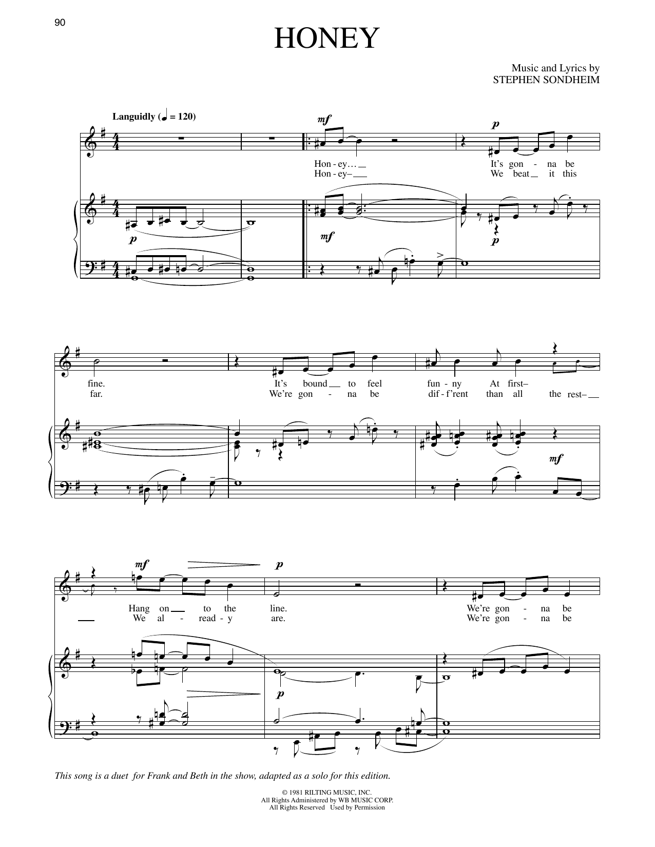 Stephen Sondheim Honey (from Merrily We Roll Along) Sheet Music Notes & Chords for Piano & Vocal - Download or Print PDF