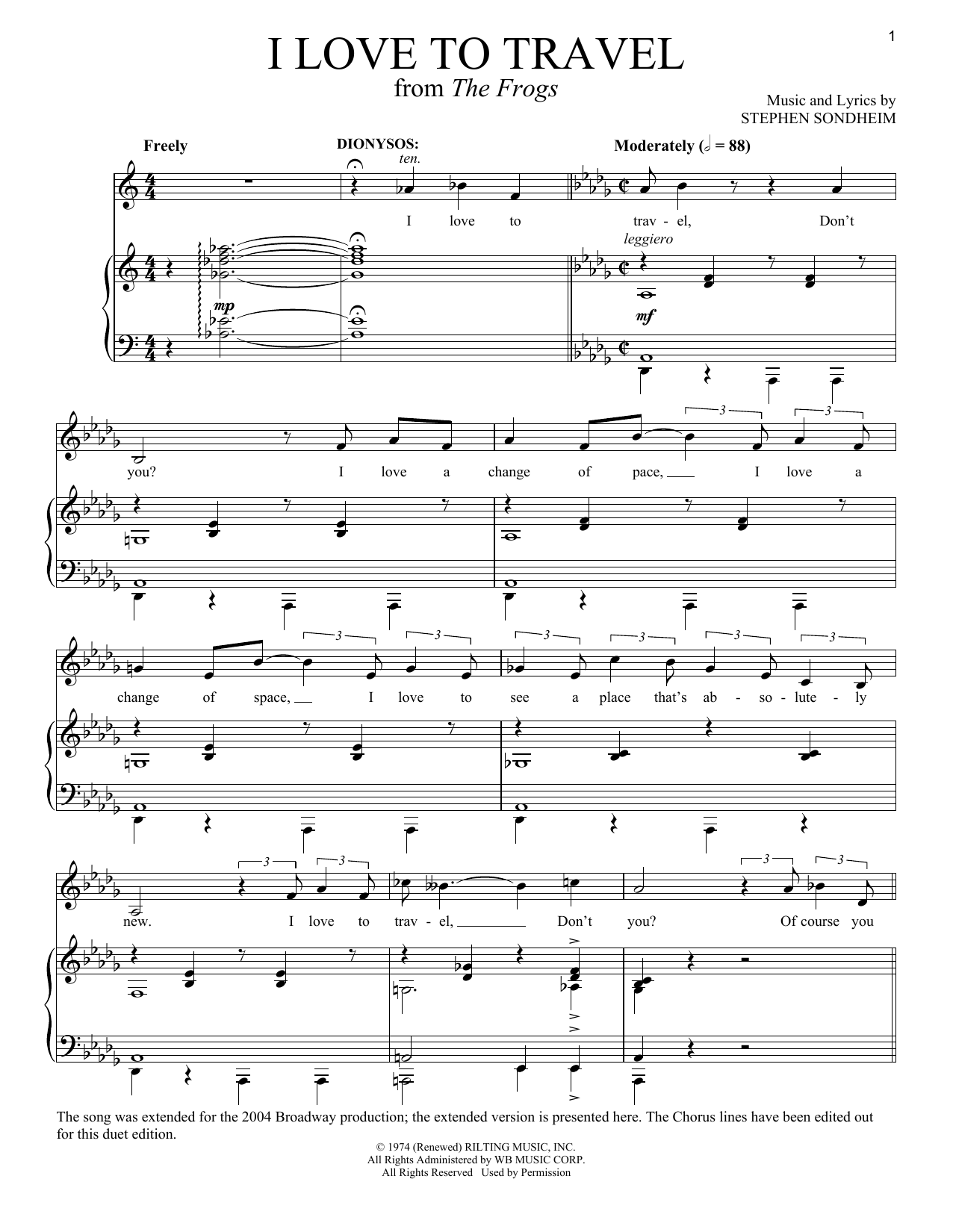 Stephen Sondheim I Love To Travel Sheet Music Notes & Chords for Vocal Duet - Download or Print PDF