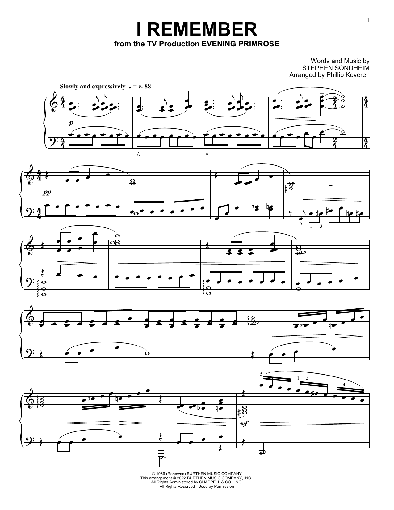 Stephen Sondheim I Remember (from Evening Primrose) (arr. Phillip Keveren) Sheet Music Notes & Chords for Piano Solo - Download or Print PDF