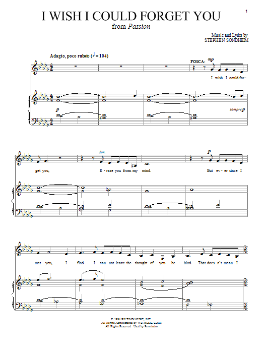 Stephen Sondheim I Wish I Could Forget You Sheet Music Notes & Chords for Piano & Vocal - Download or Print PDF