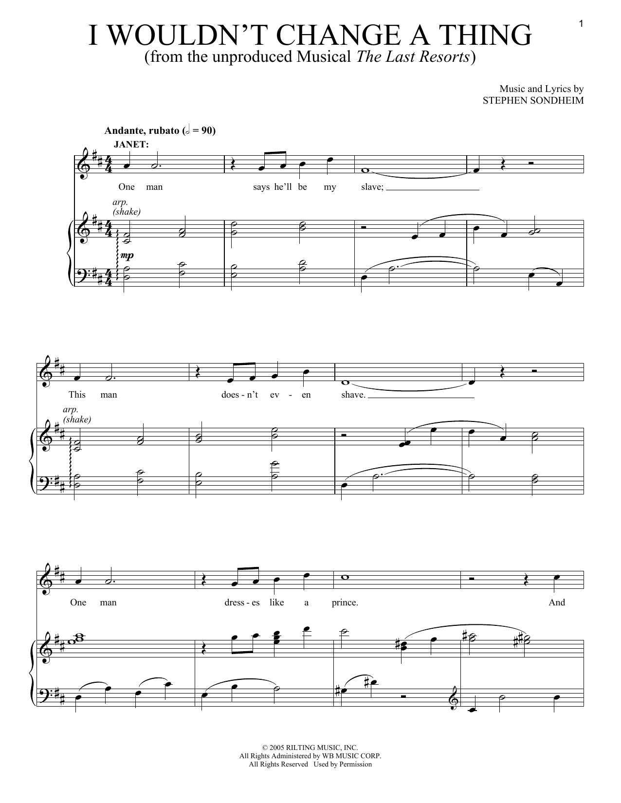 Stephen Sondheim I Wouldn't Change A Thing Sheet Music Notes & Chords for Piano & Vocal - Download or Print PDF