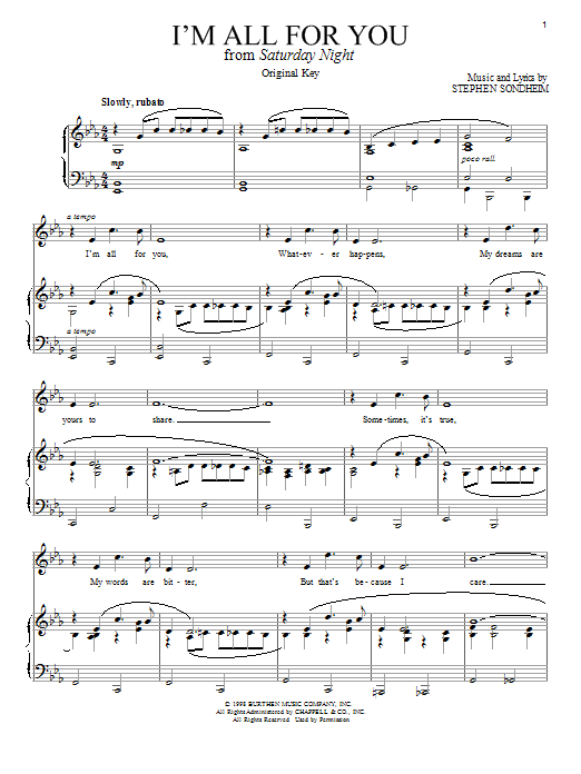 Stephen Sondheim I'm All For You Sheet Music Notes & Chords for Piano & Vocal - Download or Print PDF